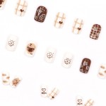 Press-On Nails Factory - Wholesale 24pcs Premium Coffin Design ABS Brown Bear Plaid Bow Square Artistic