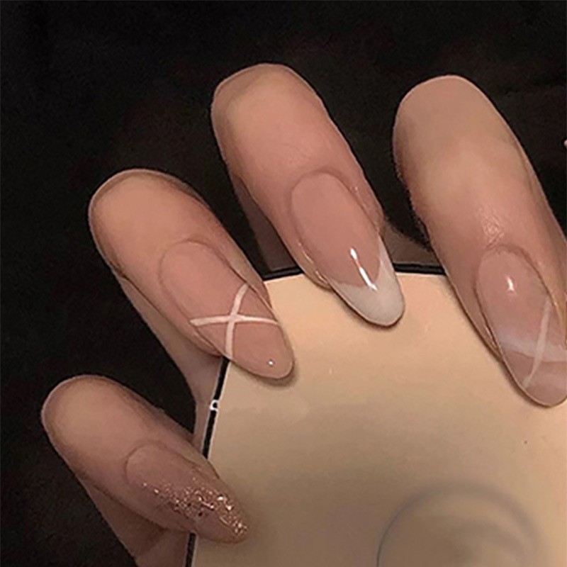 French Press-On Nails Supplier - Professional Nude Sheer White Tips Subtle Glitter Salon Quality