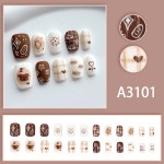 Press-On Nails Factory - Wholesale 24pcs Premium Coffin Design ABS Brown Bear Plaid Bow Square Artistic