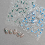 Nail Stickers Supplier - 5D Embossed 3D Silver Foil Green Jelly Butterfly Summer Wearable Gel