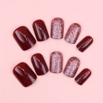 Press-On Nails Manufacturer - 24pcs Burgundy Glitter High Shine Elegant European Style Detachable