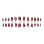 Press-On Nails Manufacturer - Burgundy Camellia with Butterfly Chain Designs Bold Fashion