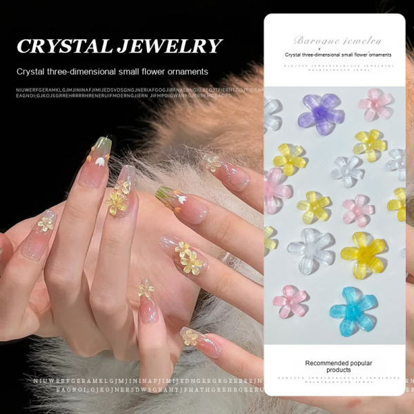 Nail Rhinestones Supplier - Hot-Selling Five-Petal Kawaii Ice Transparent Light Yellow 3D Flower Resin