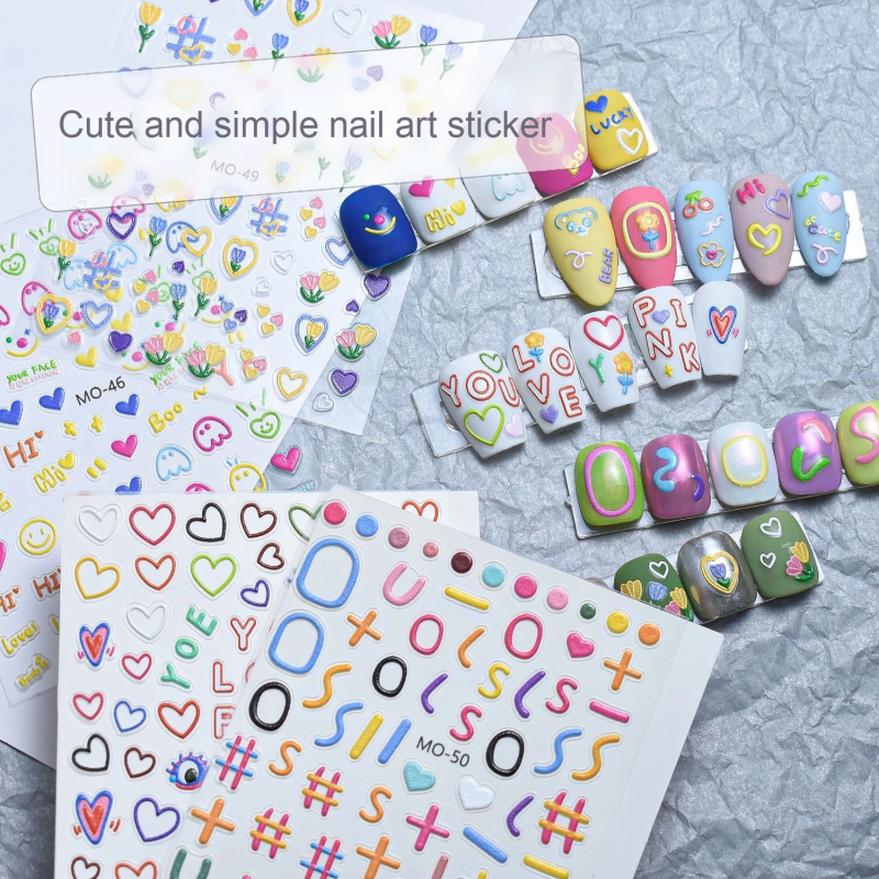Nail Art Decals Manufacturer - Cute 3D Embossed Colorful Plastic Smiley Heart Design DIY Stickers