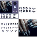 Halloween Press-On Nails Factory - 24PCS Matte Black Gothic Skull Snake Designs Edgy Style