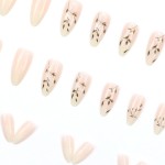 Press-On Nails Manufacturer - Wholesale 24pcs Premium Coffin Design ABS Press-On Pink White Gradient Leaves Flowers