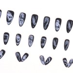 Halloween Press-On Nails Factory - 24PCS Matte Black Gothic Skull Snake Designs Edgy Style