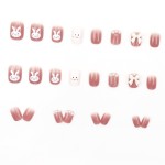 Press-On Nails Factory - Wholesale 24pcs Premium ABS Press-On Gradient Pink Rabbit Bow Coffin Design