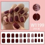 Press-On Nails Manufacturer - 24pcs Burgundy Glitter High Shine Elegant European Style Detachable