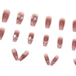 Press-On Nails Supplier - Wholesale 24pcs Premium Coffin Design ABS Iced Powder Blusher Camellia Simple