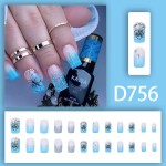 Press-On Nails Manufacturer - Wholesale 24pcs Premium ABS Press-on Coffin Design French Blue Butterfly Sparkle