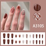 Press-On Nails Supplier - Wholesale 24pcs Premium Caramel ABS Coffin Design Press-On Grid Blurred Letters