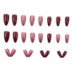 Almond Press-On Nails Supplier - 24PCS Dark Red Brown Glitter Effect Sweet Cool Mirror Powder
