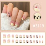 Press-On Nails Supplier - Wholesale 24pcs Premium Coffin Design ABS Press-On Ice Pink Cherry Cute Little Dog