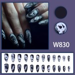 Halloween Press-On Nails Factory - 24PCS Matte Black Gothic Skull Snake Designs Edgy Style