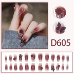 Press-On Nails Manufacturer - Burgundy Camellia with Butterfly Chain Designs Bold Fashion