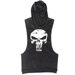 Hooded Vest Manufacturer - Custom Cotton Mens Hooded Sleeveless Vest Gym Fitness Stringers Black