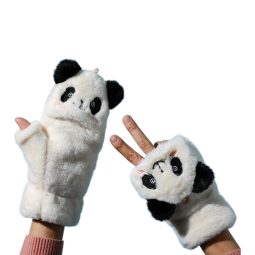 Plush Gloves Supplier - New Arrival Autumn Winter Outdoor Half-Finger Cute Panda Cycling Plush