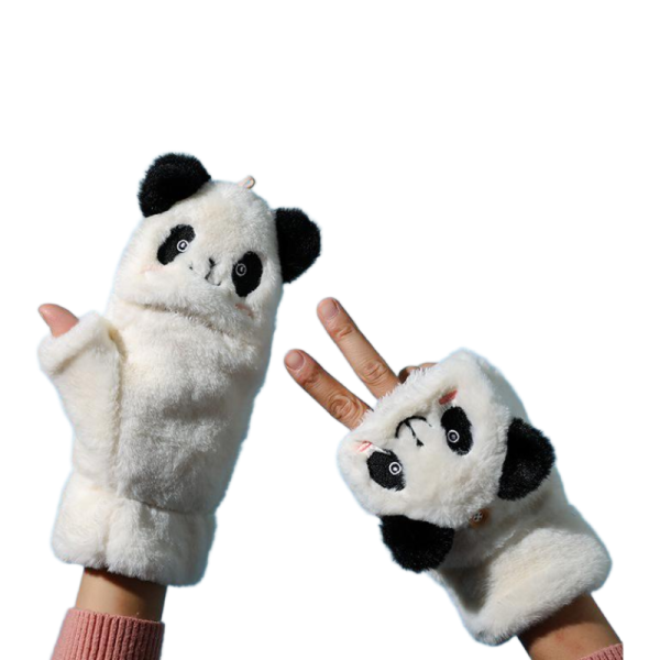 Plush Gloves Supplier - New Arrival Autumn Winter Outdoor Half-Finger Cute Panda Cycling Plush