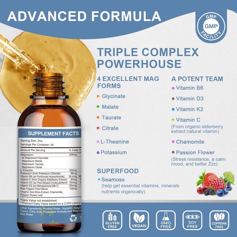 Magnesium Calcium Zinc Drops Manufacturer - OEM/ODM Vegan Liquid Vitamin C D3 K2 Glycinate Mag Supplement (For Immune Bone Sleep & Leg Cramps)