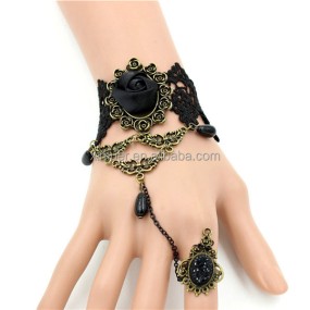 蕾丝手链源头工厂-最新流行女士复古蕾丝手链带戒指