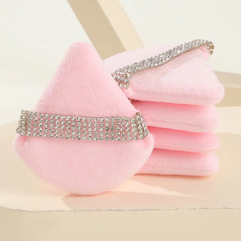 Diamond Powder Puff Factory - Pink Cue Diamond Triangle Ultra Soft Washable Velour Face Puff