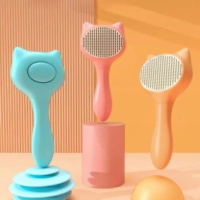 猫梳厂家 - 新款耳形自清洁针梳