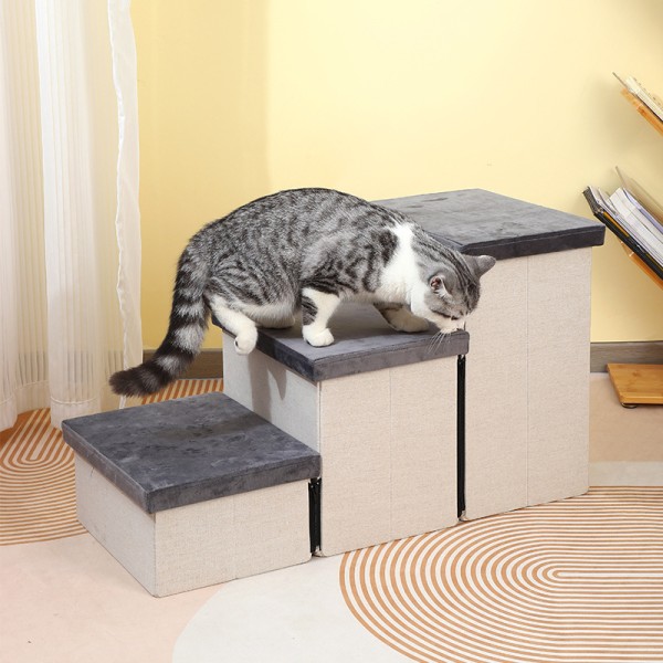 Pet Ladder Factory - Solid Pattern Linen Foldable Non-Slip Sofa Stair