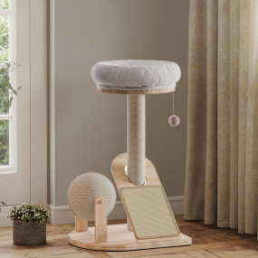 猫玩具厂家-实木一体化窝剑麻绳抓板