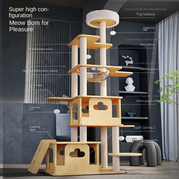 Cat Tree Factory - Solid Wood with Sisal Column Space Capsule Climbing Rack