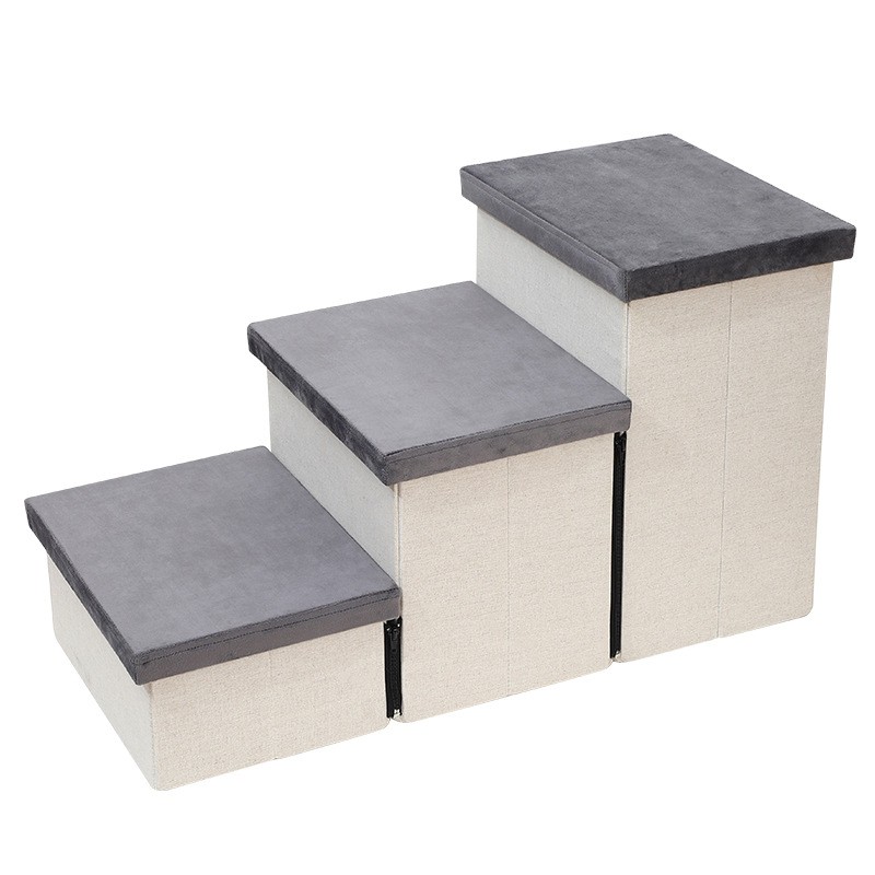 Pet Ramp Supplier - 2-in-1 Foldable 3-Step Linen Dog Ramp with Storage