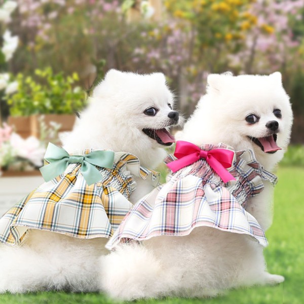 Pet Wedding Dress Factory - Small Medium Plaid Two-Legged Princess Polyester