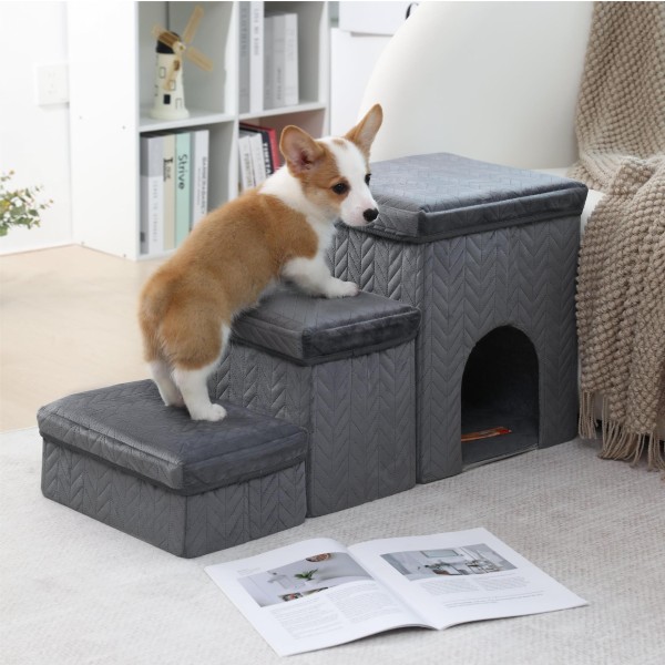Dog Steps Factory - Modern Sturdy Foldable Pet Stairs Anti-slide Feature