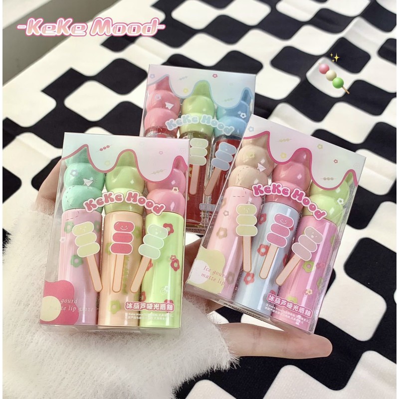 Lip Glaze Set Supplier - Factory Price Kekemood Candied Haws Matte Mirror 3pcs Pack