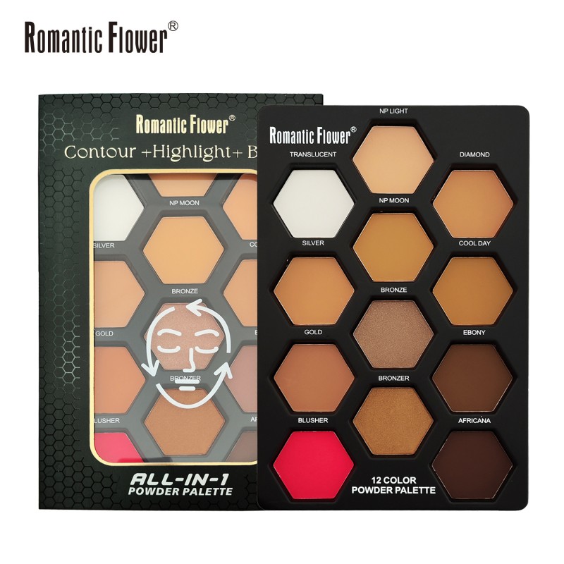 Pressed Powder Palette Manufacturer - Romantic Flower 12 Colors 3 in 1 Contour Highlight Blush