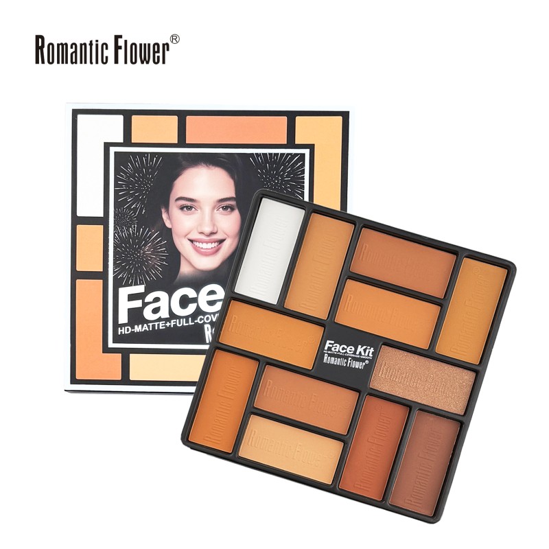 修容盘厂家-新款设计批发可定制logo12合1深色面部化妆