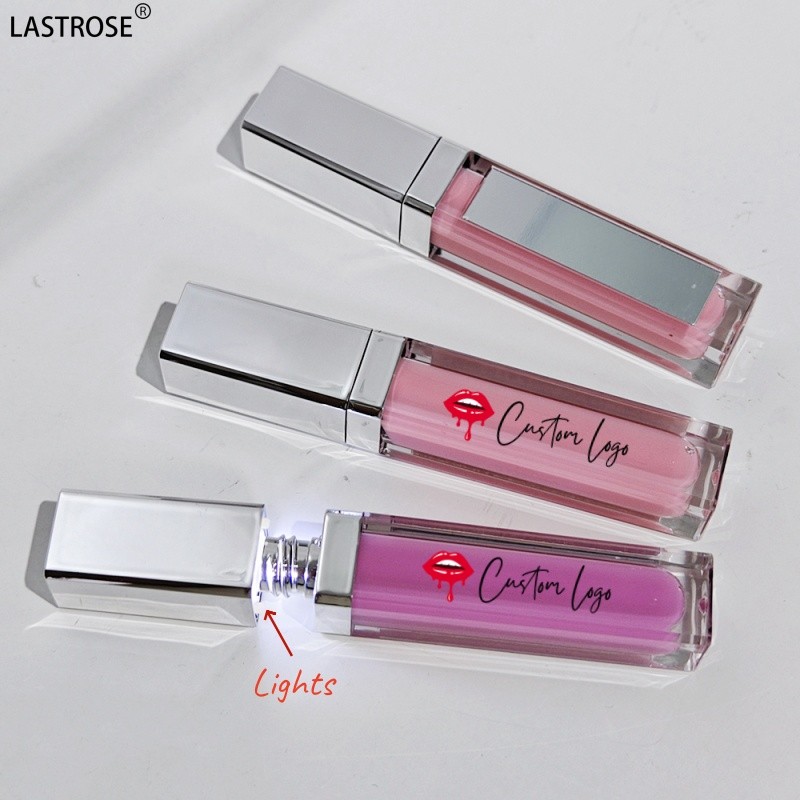 LED Lip Gloss Supplier - Private Label Lip Gloss LED Tube with Mirror Lipstick Lipgloss Nude Colors Led Light