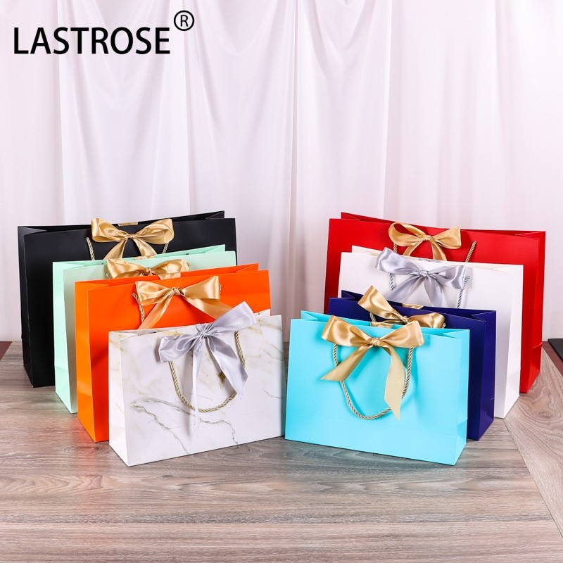 Paper Shopping Bag Manufacturer - Luxury Ribbon White Kraft Bag Wholesale Jewelry Paper Bags Private Label Paper Shopping Bag With logo