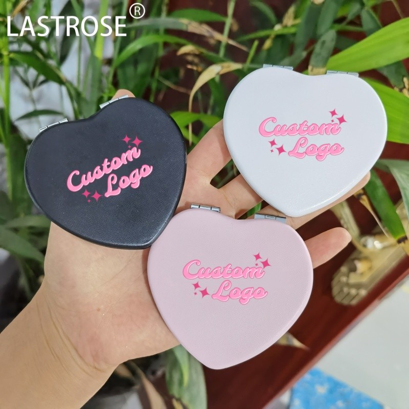 Metal Cosmetic Mirrors Supplier - Wholesale 3 Colors Heart Compact Mirror Cut Mini Pu Leather Makeup Mirrors