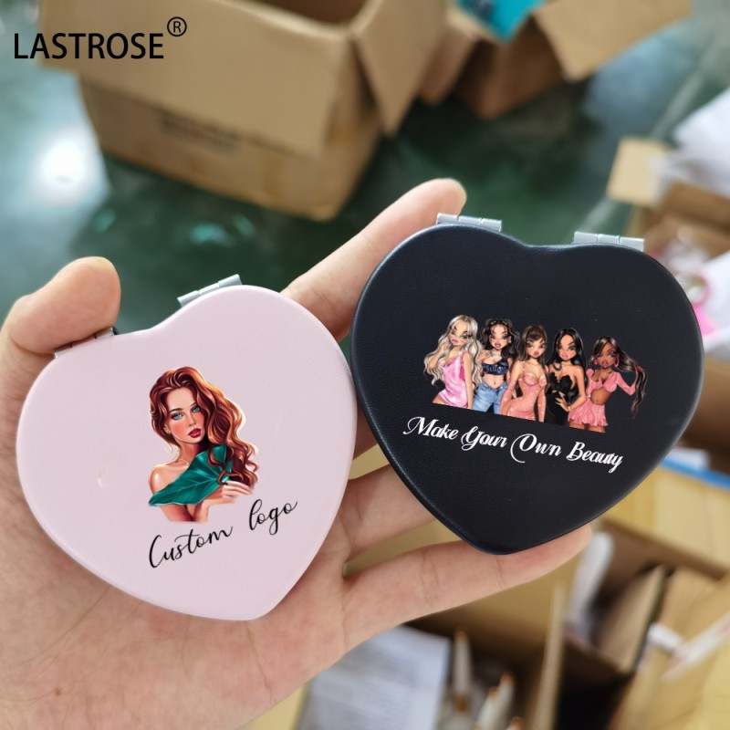 Pocket Mirror Factory - Double-Sided PU Foldable Mirror Wholesale Private Label Heart Cosmetic Mirror Portable