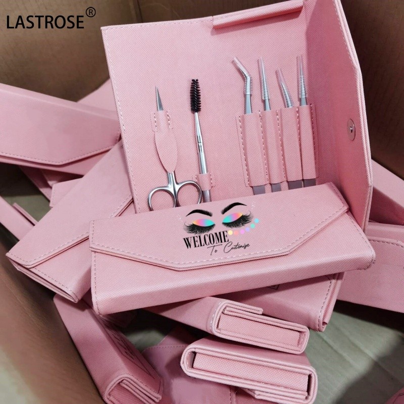Pink 6 in 1 Kit Factory - Pink 6 in 1 Kit Stainless Steel Lashes Tweezers Applicator Scissors Brush Private Label Eyelash
