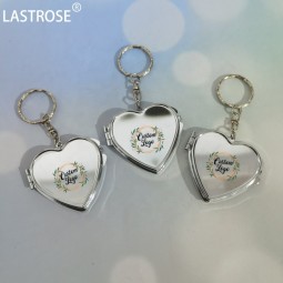 口袋镜厂家-可定制logo迷你心形金属口袋镜空白钥匙扣化妆镜