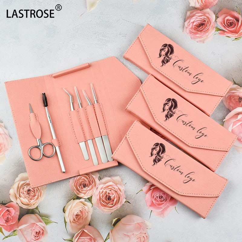 Luxury Tweezers Set Supplier - Wholesale Pink 6PCS Set Luxury Tweezers Brush Tool Set Private Label Sharp Fiber Eyelash