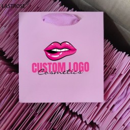 粉色纸袋供应商-代工粉色纸袋批发礼品购物袋带手柄化妆化妆品