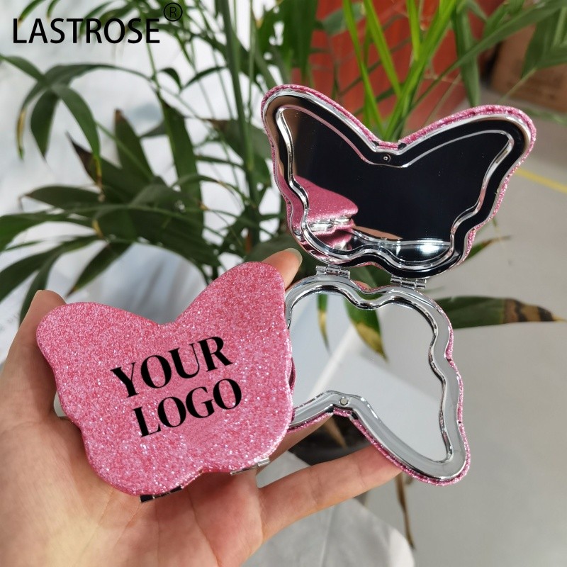 Compact Makeup Mirror Manufacturer - Wholesale Small Handheld Pocket Mirror Double Side Butterfly Pink Glitter