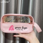 PVC化妆品盒厂家-批发粉色透明防水PVC化妆品盒带手柄代工大容量PU