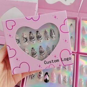 奢华按压指甲包装厂家-奢华粉色按压指甲包装空指甲盒高品质散装假