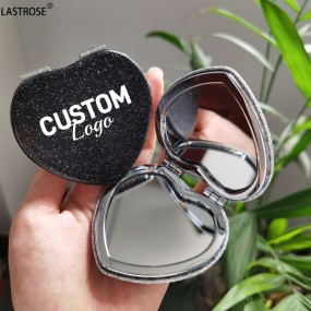 Handheld Portable Mirror Supplier - Glitter Compact Mirror Travel Bling Heart Shape Mirror Cute Makeup Handheld