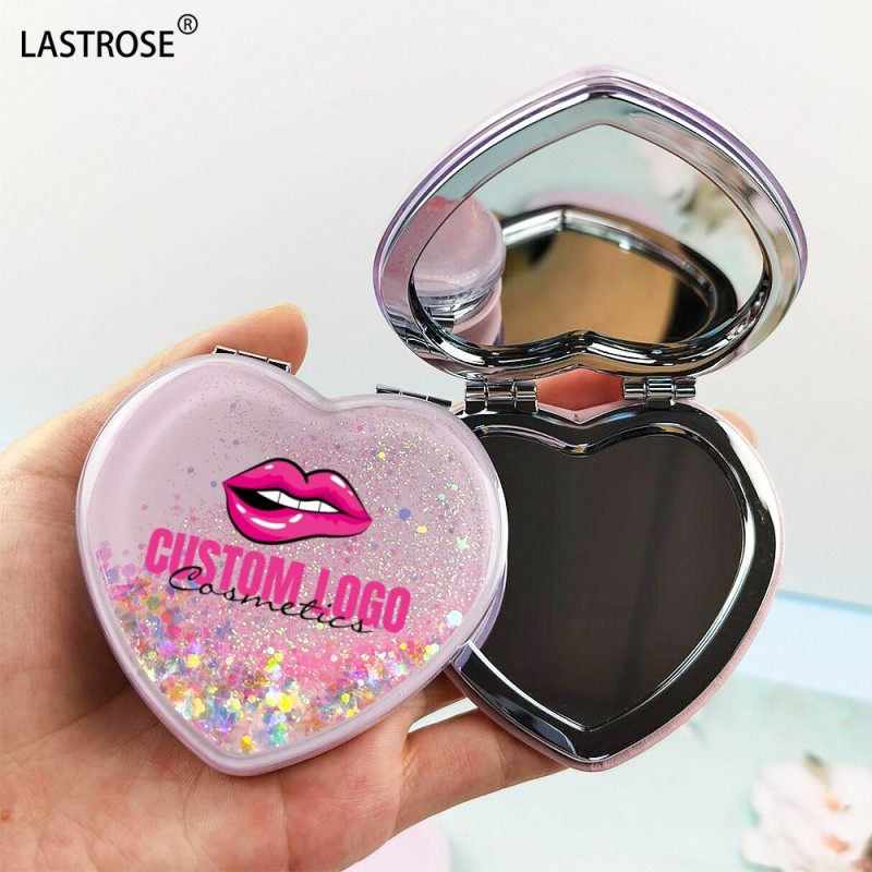 Compact Travel Mirror Manufacturer - Private Label Mini Small Hand Drop Glitter PU Double Side Foldable Portable