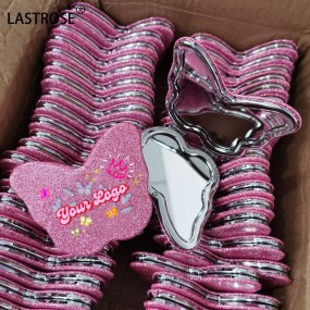 双面闪粉镜厂家-时尚优雅双面闪粉折叠化妆镜代工蝴蝶